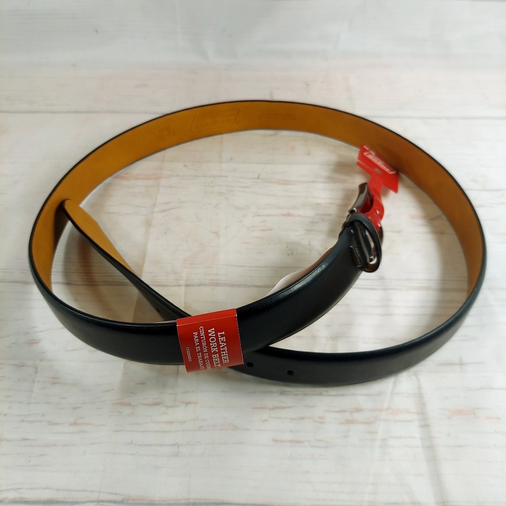 Dickies Mens Belt Black Leather Work Size 46 48 Genuine Leather‎ Silver Buckle